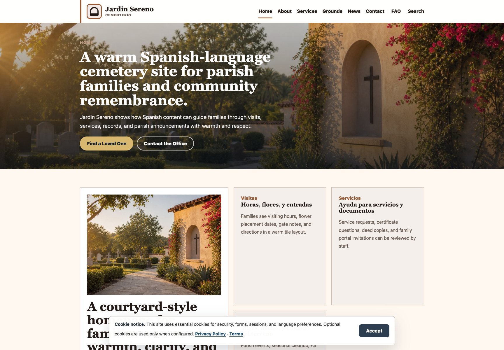 Latin Heritage cemetery website homepage screenshot