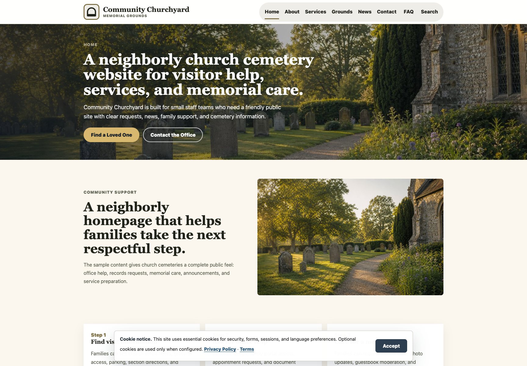 Community Churchyard cemetery website homepage screenshot